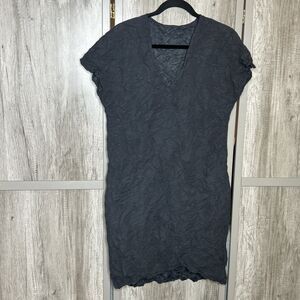 Carol Young Dress Size L Crinkled Art Lagenlook Pockets V Neck Gray Color